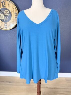 Torrid Super Soft Rib Teal Blue V Neck Long Sleeve Tee Top | Size 5